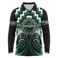 Aotearoa Whakatohea Personalised Long Sleeve Polo Shirt Maori Iwi Poutama Puhoro Tattoo LT14 Green - Polynesian Pride