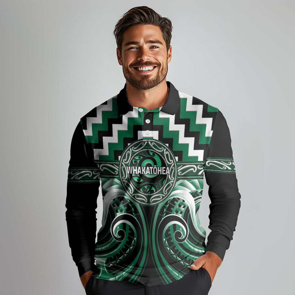 Aotearoa Whakatohea Personalised Long Sleeve Polo Shirt Maori Iwi Poutama Puhoro Tattoo LT14 - Polynesian Pride