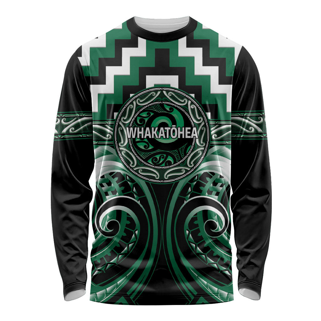 Aotearoa Whakatohea Personalised Long Sleeve Shirt Maori Iwi Poutama Puhoro Tattoo LT14 Unisex Green - Polynesian Pride