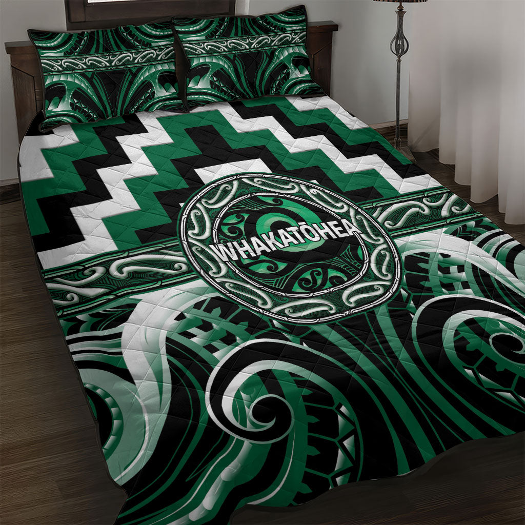 Aotearoa Whakatohea Quilt Bed Set Maori Iwi Poutama Puhoro Tattoo LT14 Green - Polynesian Pride