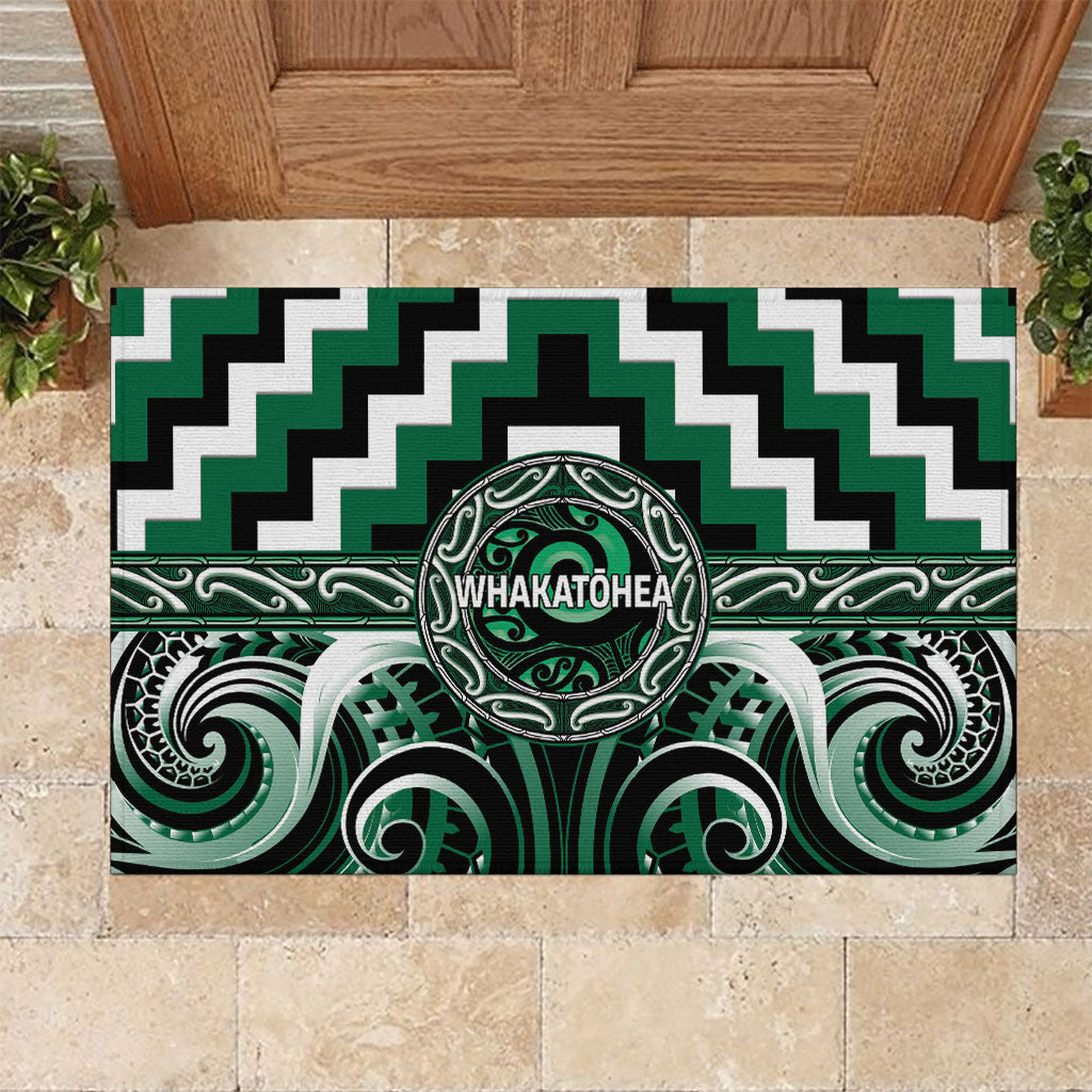 Aotearoa Whakatohea Rubber Doormat Maori Iwi Poutama Puhoro Tattoo LT14 Green - Polynesian Pride