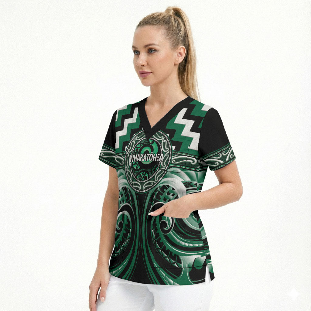 Aotearoa Whakatohea Personalised Scrub Top Maori Iwi Poutama Puhoro Tattoo LT14 - Polynesian Pride