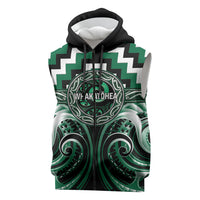 Aotearoa Whakatohea Personalised Sleeveless Zip Hoodie Maori Iwi Poutama Puhoro Tattoo LT14 Green - Polynesian Pride