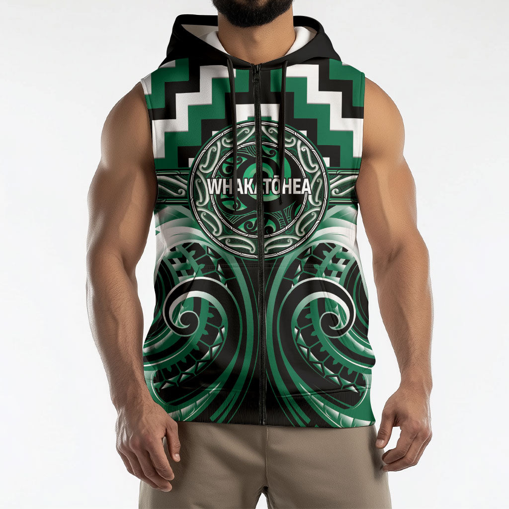 Aotearoa Whakatohea Personalised Sleeveless Zip Hoodie Maori Iwi Poutama Puhoro Tattoo LT14 - Polynesian Pride