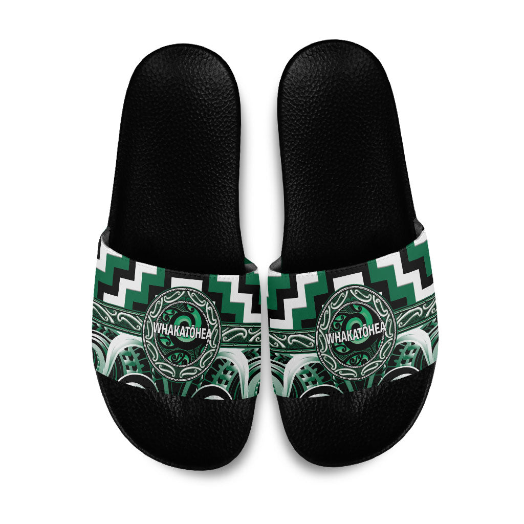 Aotearoa Whakatohea Slide Sandals Maori Iwi Poutama Puhoro Tattoo LT14 Green - Polynesian Pride