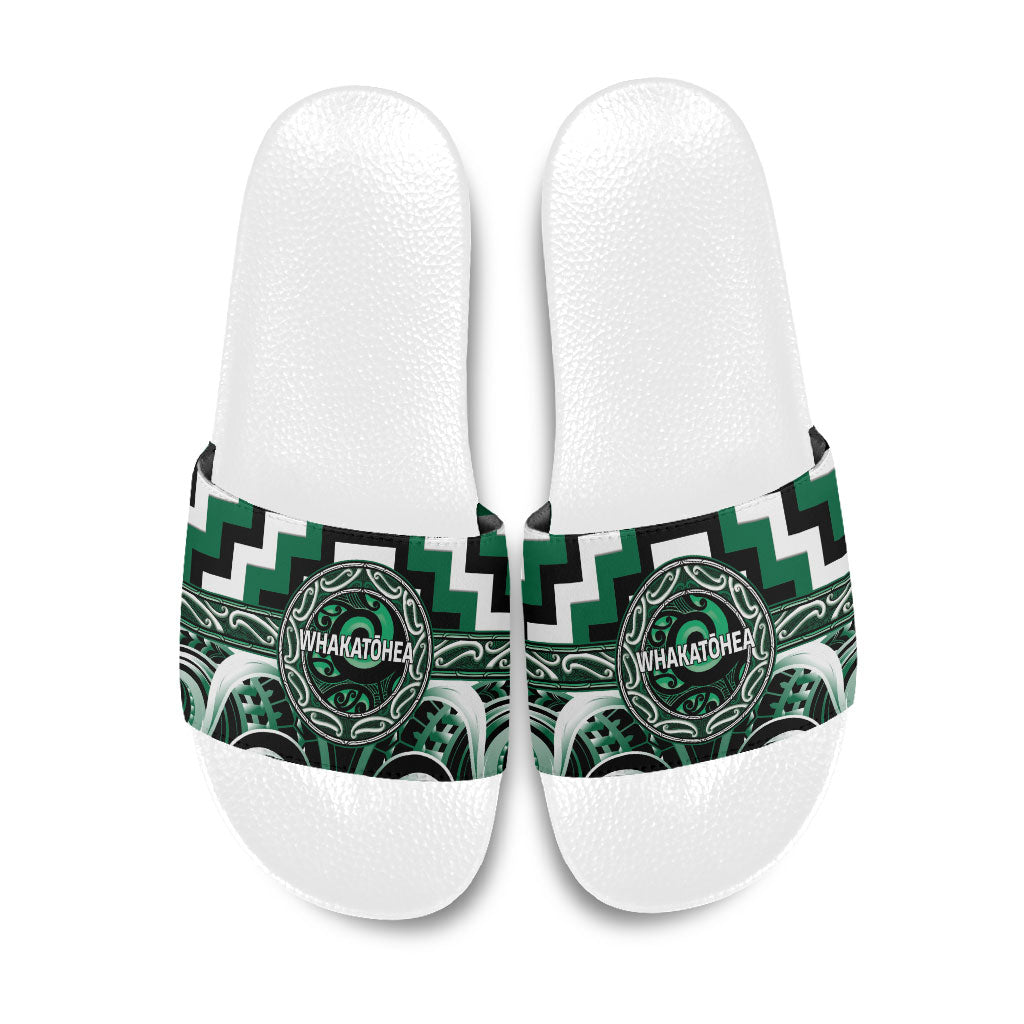 Aotearoa Whakatohea Slide Sandals Maori Iwi Poutama Puhoro Tattoo LT14 Green - Polynesian Pride