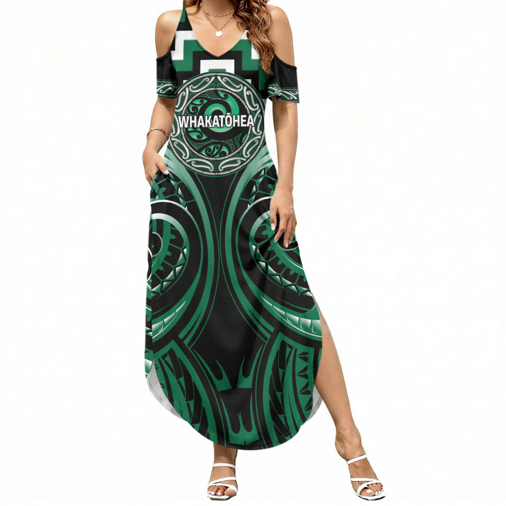 Aotearoa Whakatohea Personalised Summer Maxi Dress Maori Iwi Poutama Puhoro Tattoo LT14 Women Green - Polynesian Pride