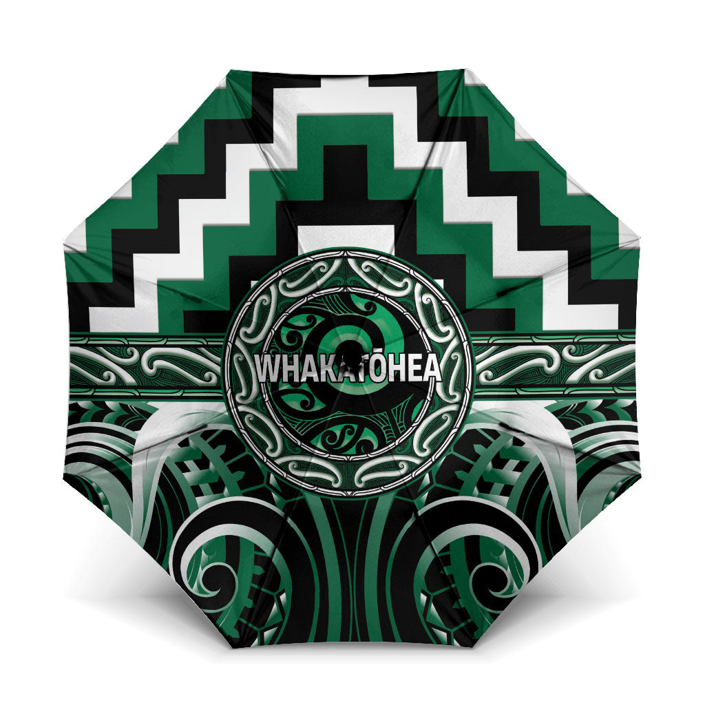 Aotearoa Whakatohea Umbrella Maori Iwi Poutama Puhoro Tattoo LT14 One Size Folded 11.42 inch Opened Diameter 37.4 inch Green - Polynesian Pride