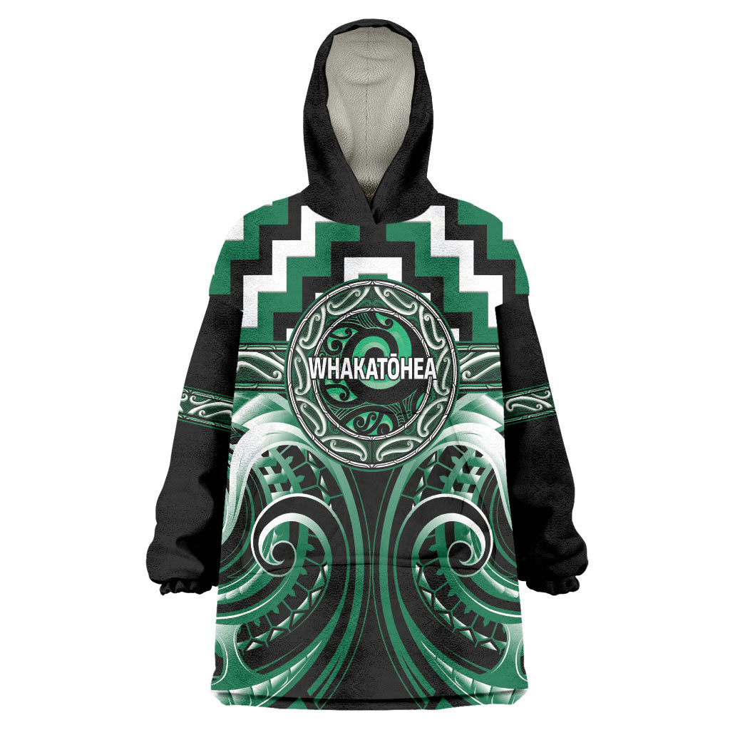 Aotearoa Whakatohea Personalised Wearable Blanket Hoodie Maori Iwi Poutama Puhoro Tattoo LT14 One Size Green - Polynesian Pride