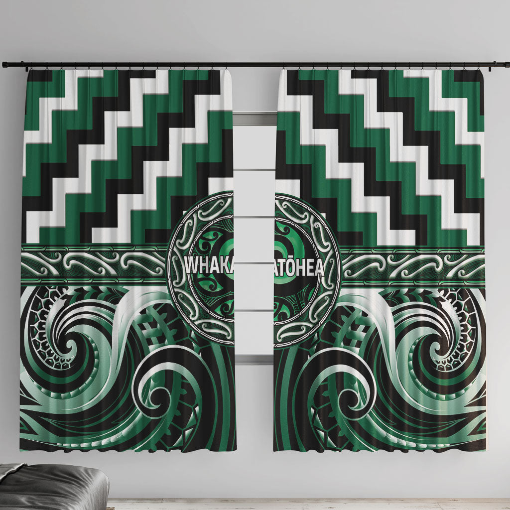 Aotearoa Whakatohea Window Curtain Maori Iwi Poutama Puhoro Tattoo LT14 With Hooks Green - Polynesian Pride
