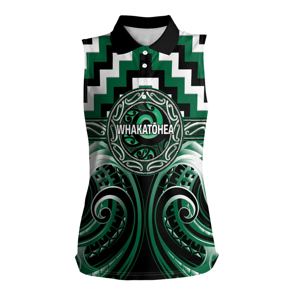 Aotearoa Whakatohea Personalised Women Sleeveless Polo Shirt Maori Iwi Poutama Puhoro Tattoo LT14 Female Green - Polynesian Pride