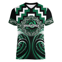 Aotearoa Whakatohea Personalised Women V-Neck T-Shirt Maori Iwi Poutama Puhoro Tattoo LT14 Female Green - Polynesian Pride