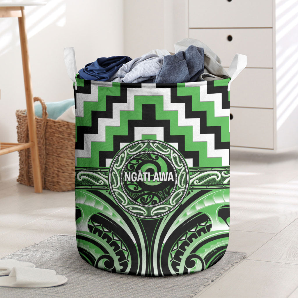 Aotearoa Ngati Awa Laundry Basket Maori Iwi Poutama Puhoro Tattoo LT14 Green - Polynesian Pride