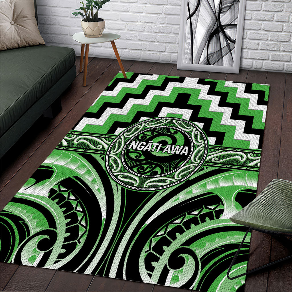 Aotearoa Ngati Awa Area Rug Maori Iwi Poutama Puhoro Tattoo LT14 Green - Polynesian Pride
