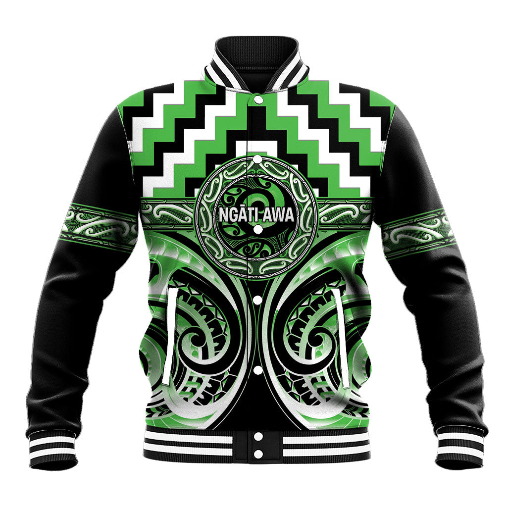 Aotearoa Ngati Awa Personalised Baseball Jacket Maori Iwi Poutama Puhoro Tattoo LT14 Unisex Green - Polynesian Pride