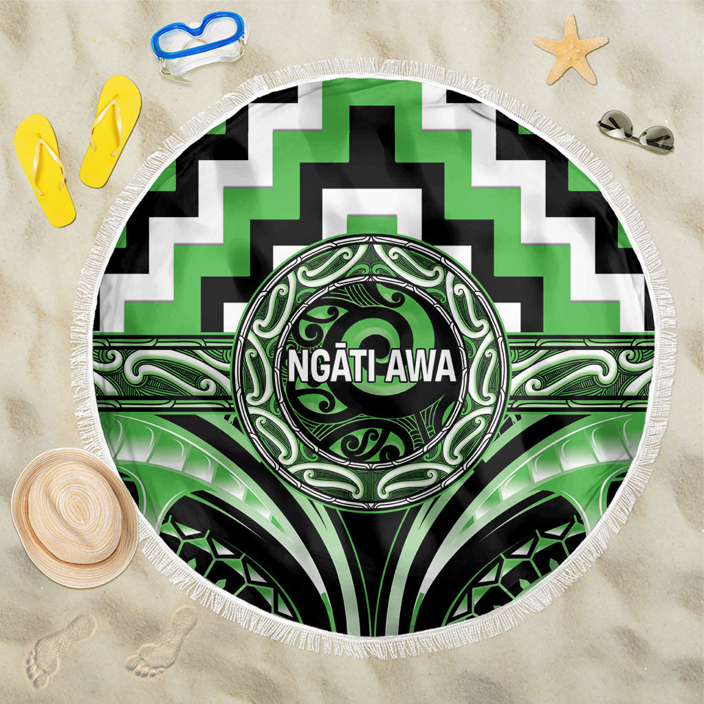 Aotearoa Ngati Awa Beach Blanket Maori Iwi Poutama Puhoro Tattoo LT14 One Size 150cm Green - Polynesian Pride
