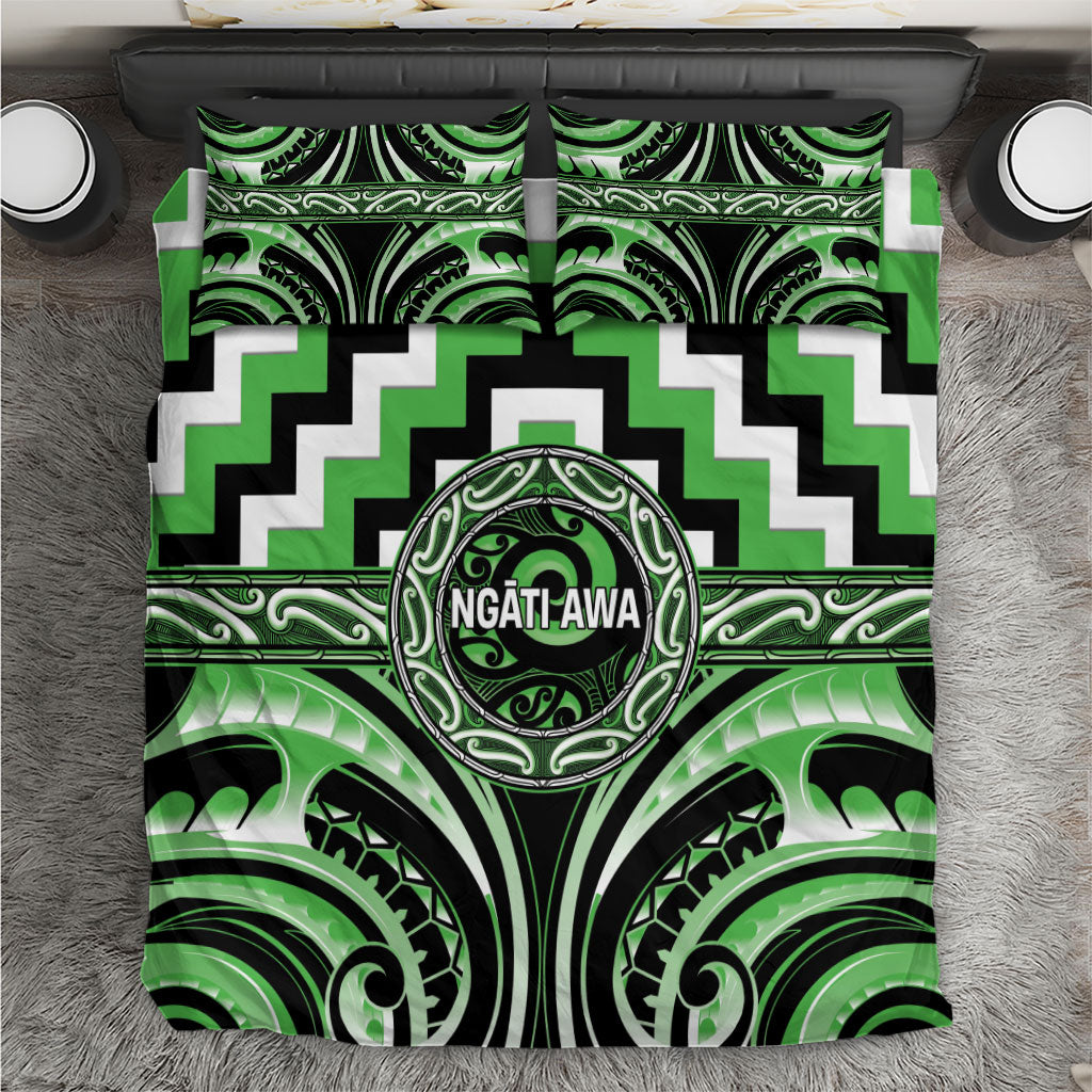 Aotearoa Ngati Awa Bedding Set Maori Iwi Poutama Puhoro Tattoo LT14 Green - Polynesian Pride