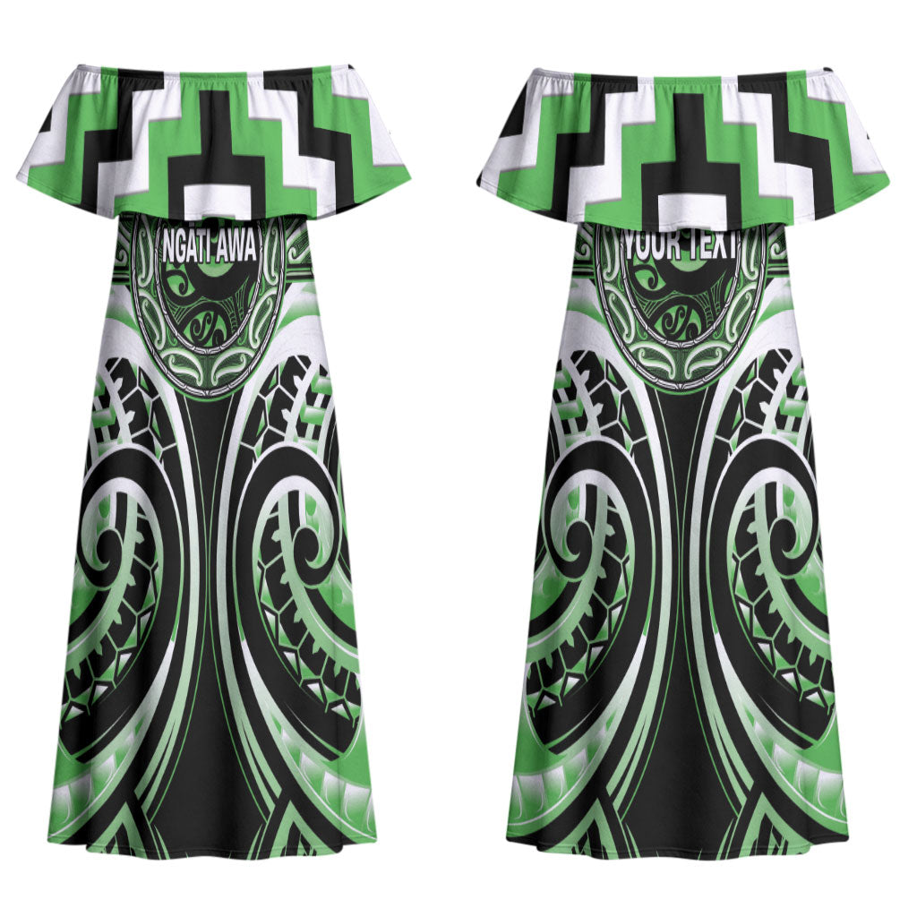 Aotearoa Ngati Awa Personalised Couples Matching Off Shoulder Maxi Dress and Long Sleeve Button Shirt Maori Iwi Poutama Puhoro Tattoo LT14 - Polynesian Pride