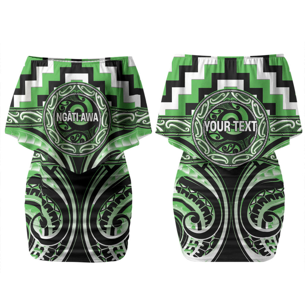 Aotearoa Ngati Awa Personalised Couples Matching Off Shoulder Short Dress and Long Sleeve Button Shirt Maori Iwi Poutama Puhoro Tattoo LT14 - Polynesian Pride