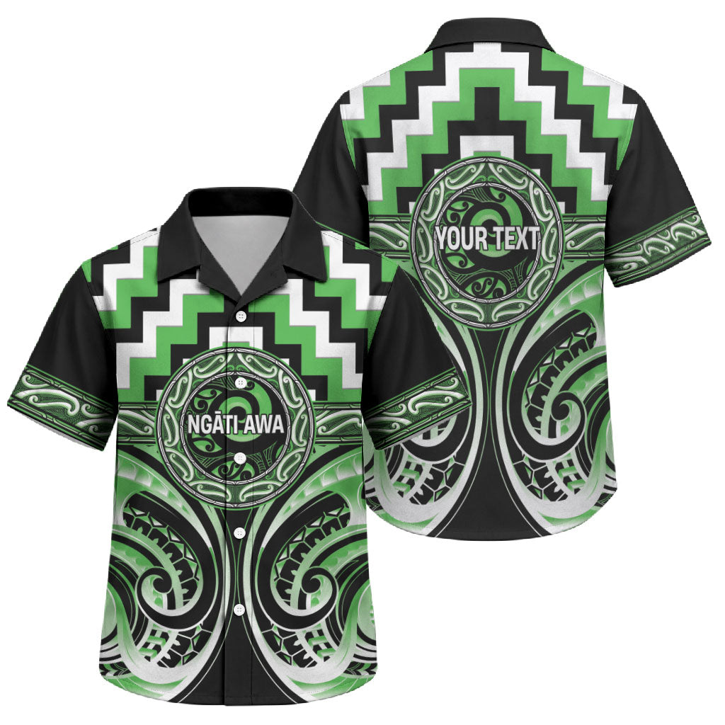 Aotearoa Ngati Awa Personalised Family Matching Puletasi and Hawaiian Shirt Maori Iwi Poutama Puhoro Tattoo LT14 Son's Shirt Green - Polynesian Pride