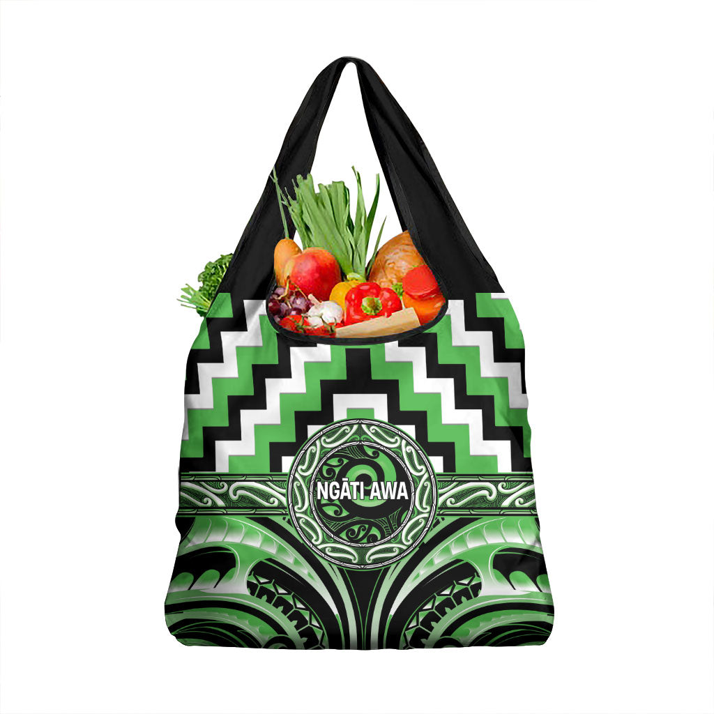 Aotearoa Ngati Awa Grocery Bag Maori Iwi Poutama Puhoro Tattoo LT14 1-pack One Size Green - Polynesian Pride