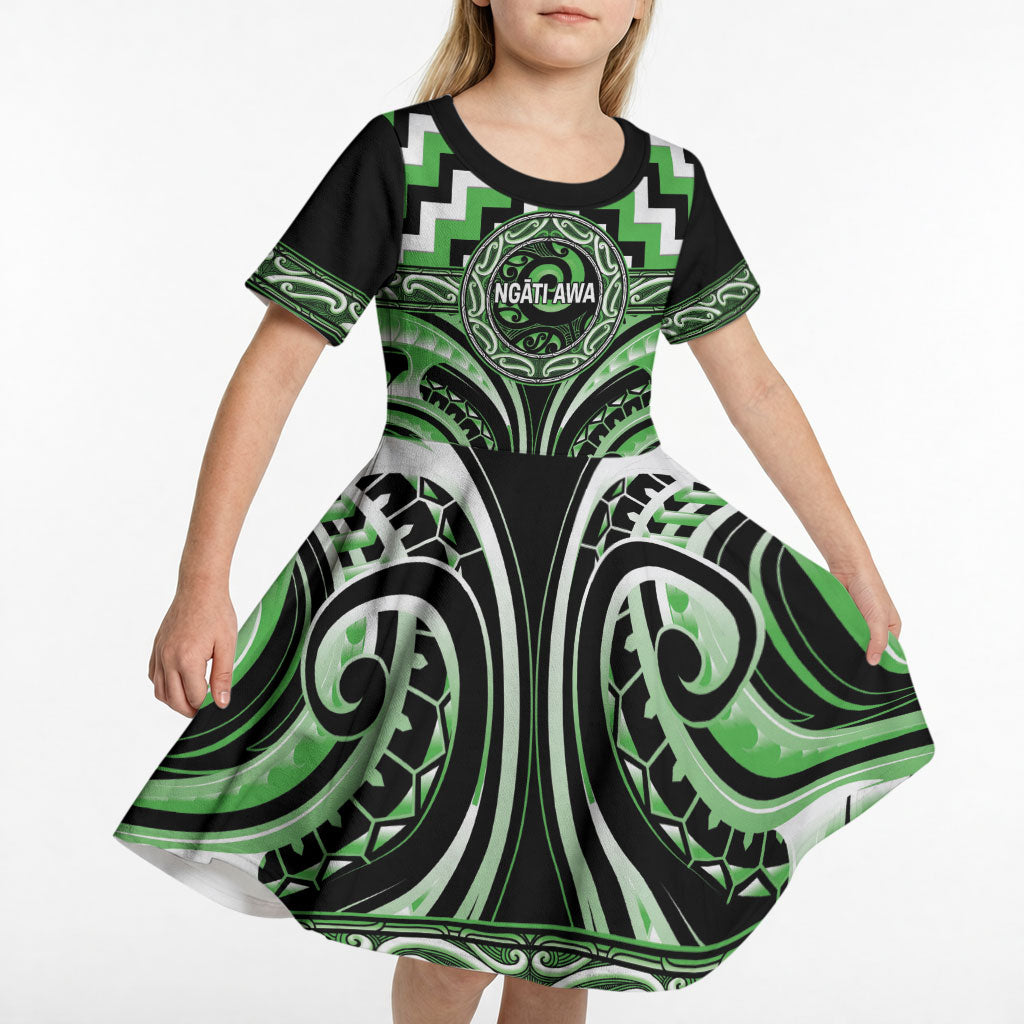 Aotearoa Ngati Awa Personalised Kid Short Sleeve Dress Maori Iwi Poutama Puhoro Tattoo LT14 - Polynesian Pride