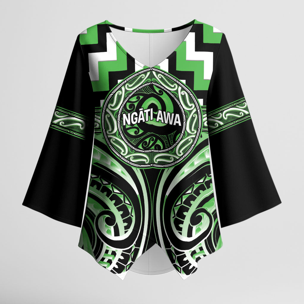 Aotearoa Ngati Awa Personalised Kimono Sleeve Blouse Maori Iwi Poutama Puhoro Tattoo LT14 Female Green - Polynesian Pride