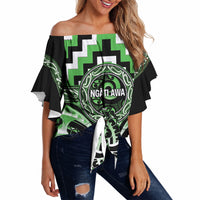 Aotearoa Ngati Awa Personalised Off Shoulder Wrap Waist Top Maori Iwi Poutama Puhoro Tattoo LT14 Green - Polynesian Pride