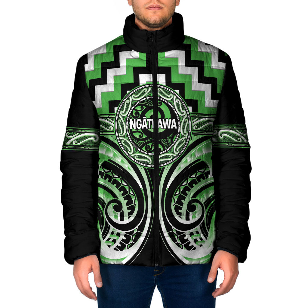 Aotearoa Ngati Awa Personalised Padded Jacket Maori Iwi Poutama Puhoro Tattoo LT14 Men Green - Polynesian Pride
