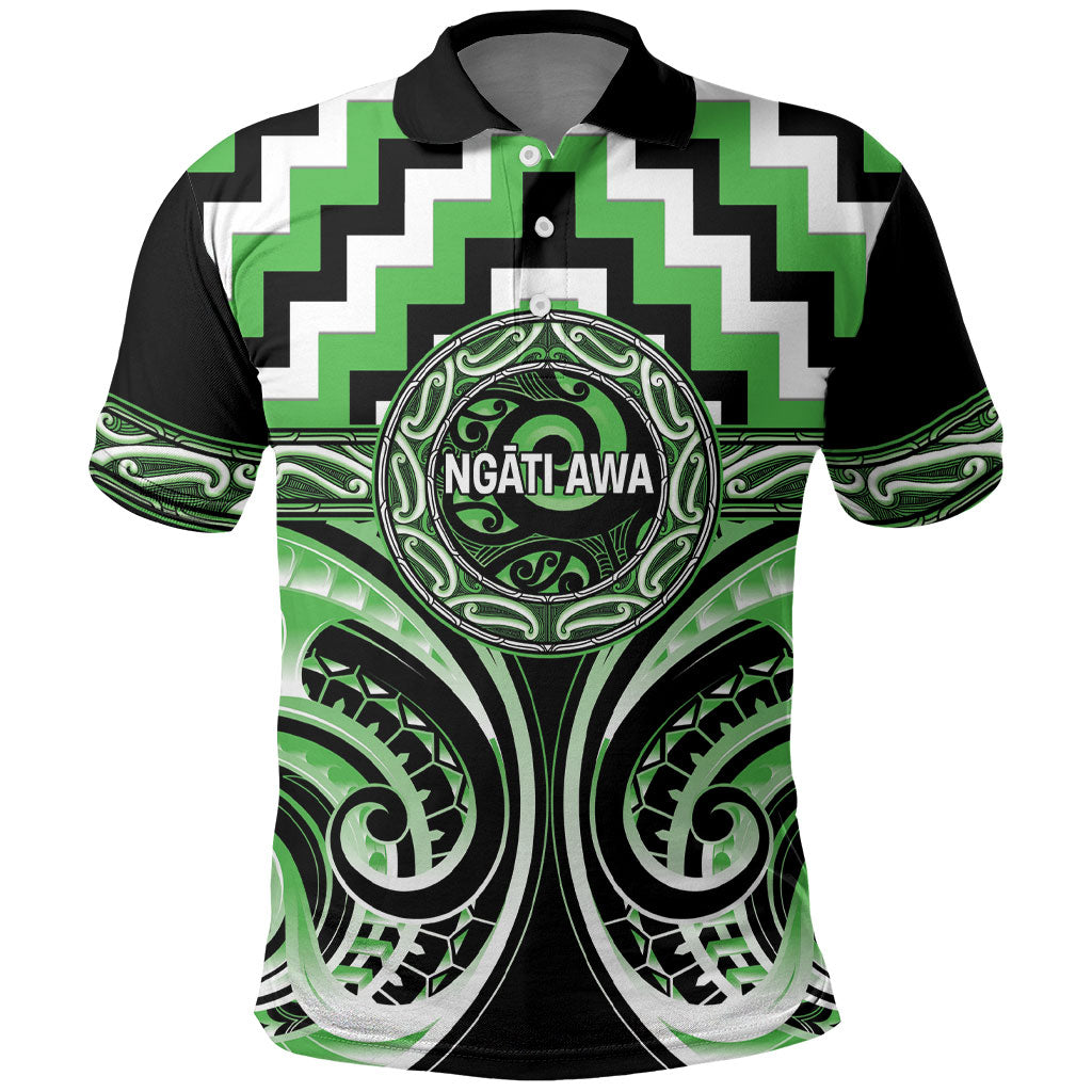 Aotearoa Ngati Awa Personalised Polo Shirt Maori Iwi Poutama Puhoro Tattoo LT14 Green - Polynesian Pride