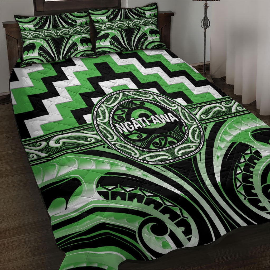 Aotearoa Ngati Awa Quilt Bed Set Maori Iwi Poutama Puhoro Tattoo LT14 Green - Polynesian Pride