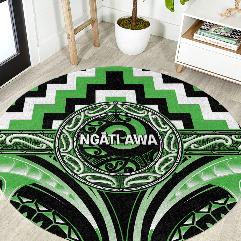 Aotearoa Ngati Awa Round Carpet Maori Iwi Poutama Puhoro Tattoo LT14 Green - Polynesian Pride