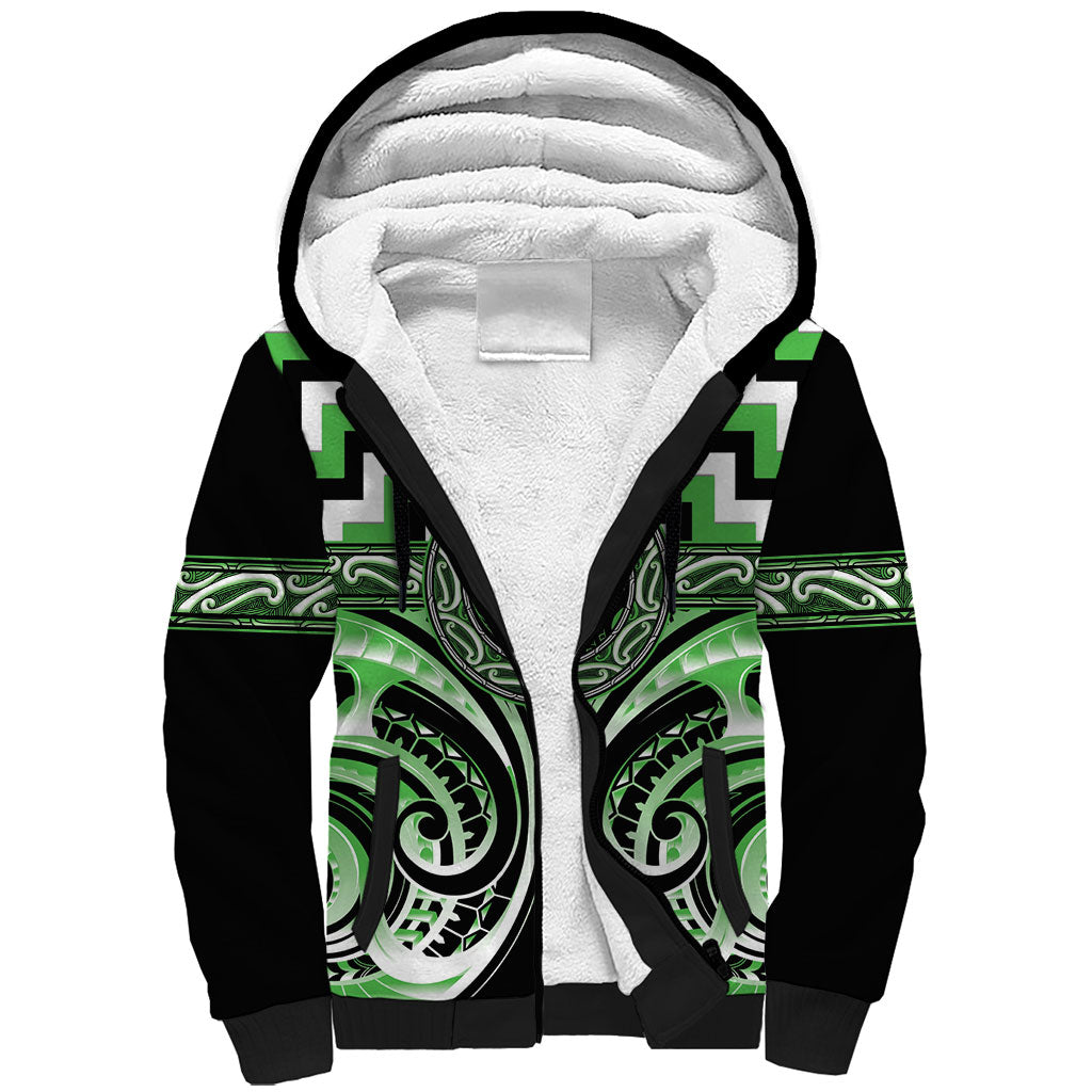 Aotearoa Ngati Awa Personalised Sherpa Hoodie Maori Iwi Poutama Puhoro Tattoo LT14 Unisex Green - Polynesian Pride