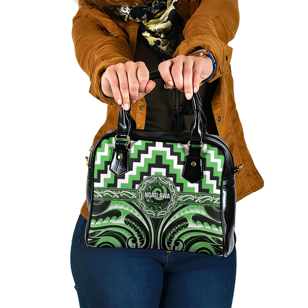 Aotearoa Ngati Awa Shoulder Handbag Maori Iwi Poutama Puhoro Tattoo LT14 One Size Green - Polynesian Pride