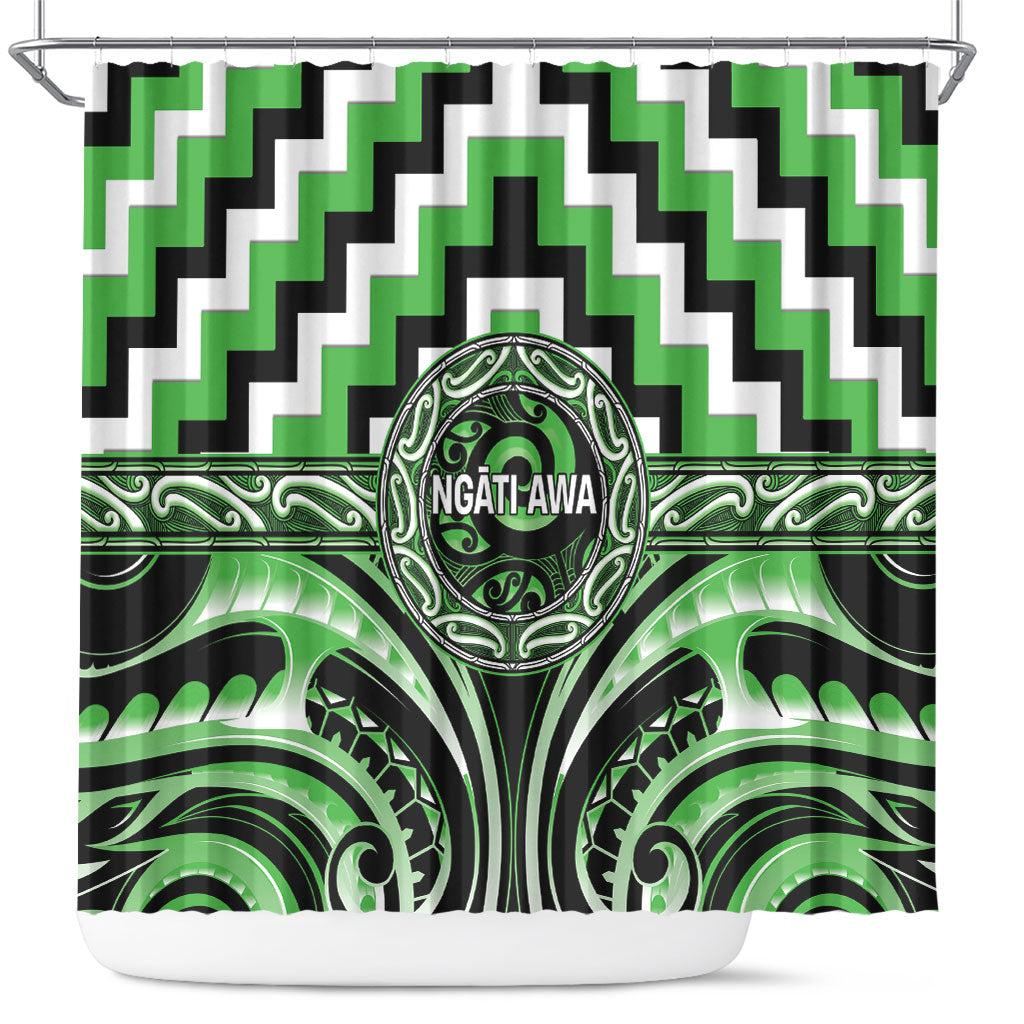 Aotearoa Ngati Awa Shower Curtain Maori Iwi Poutama Puhoro Tattoo LT14 Green - Polynesian Pride