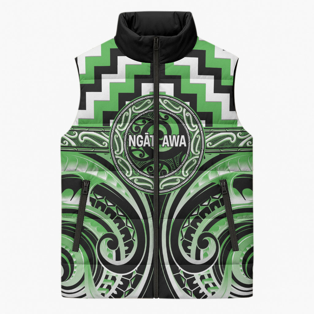Aotearoa Ngati Awa Personalised Sleeveless Puffer Jacket Maori Iwi Poutama Puhoro Tattoo LT14 Unisex Green - Polynesian Pride