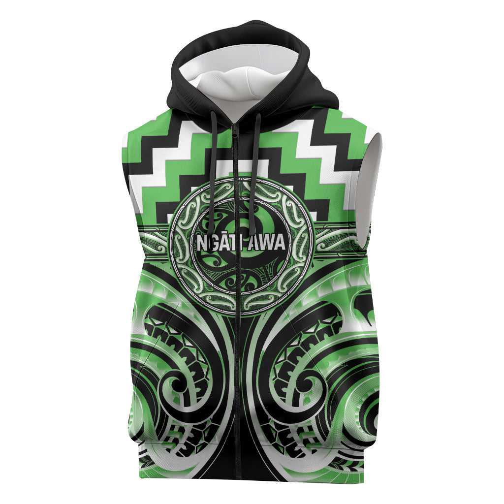 Aotearoa Ngati Awa Personalised Sleeveless Zip Hoodie Maori Iwi Poutama Puhoro Tattoo LT14 Green - Polynesian Pride