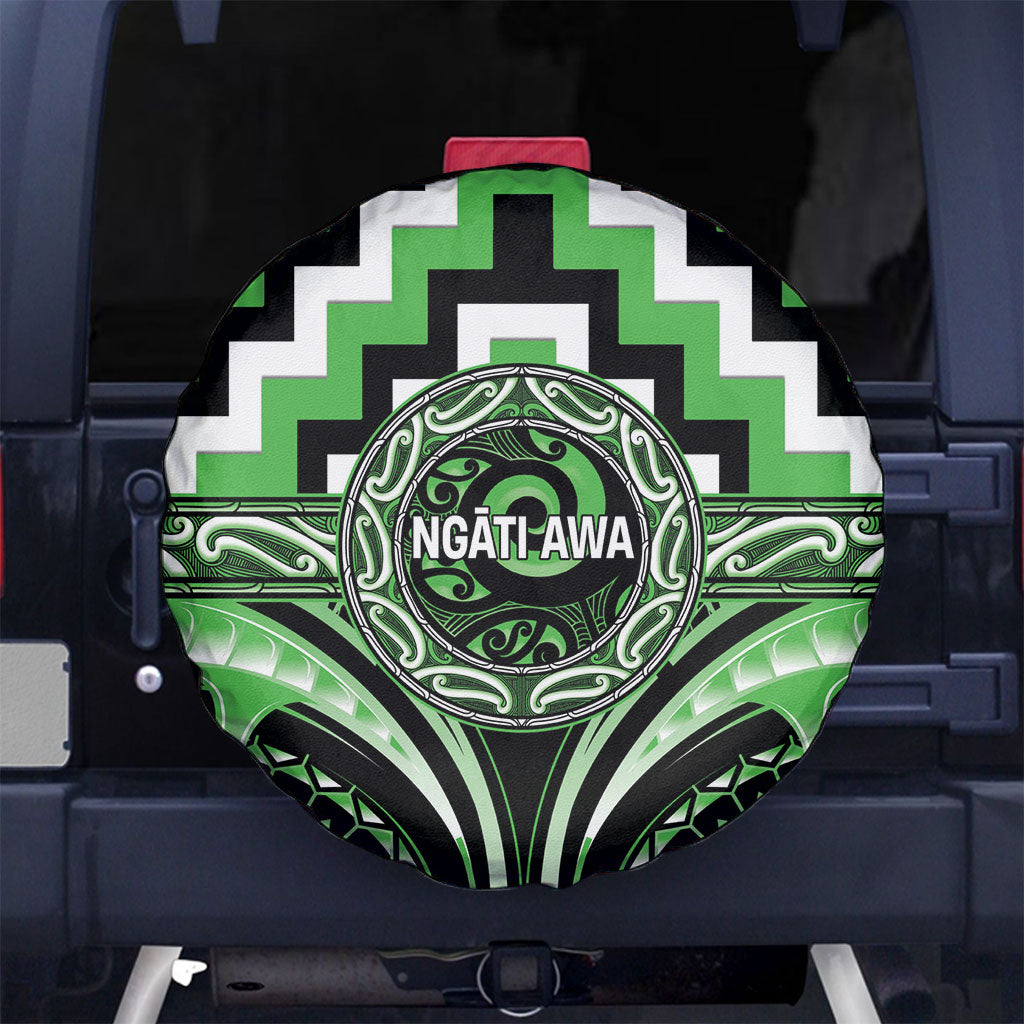 Aotearoa Ngati Awa Spare Tire Cover Maori Iwi Poutama Puhoro Tattoo LT14 No hole Green - Polynesian Pride