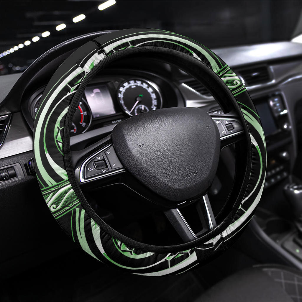Aotearoa Ngati Awa Steering Wheel Cover Maori Iwi Poutama Puhoro Tattoo LT14 Universal Fit Green - Polynesian Pride