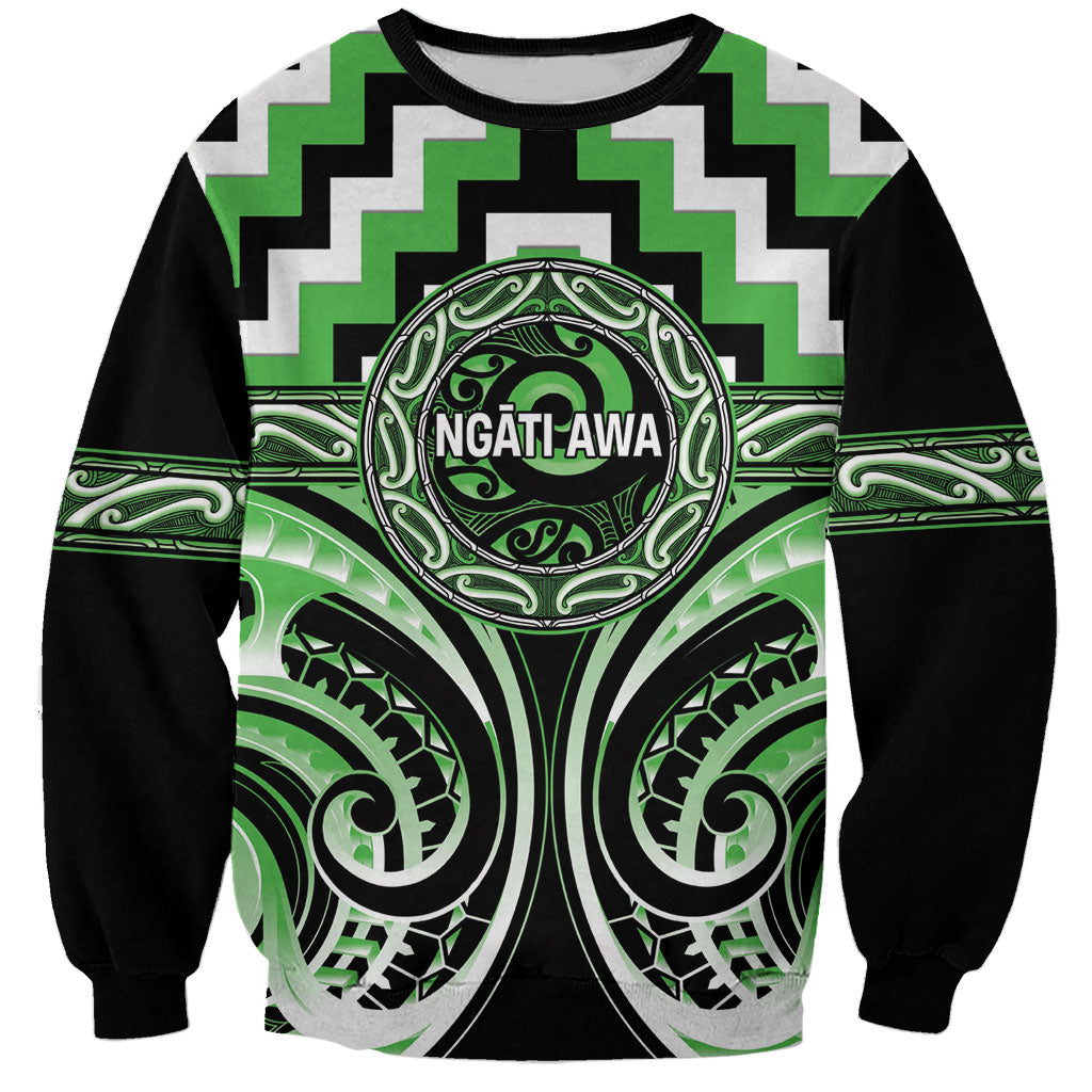 Aotearoa Ngati Awa Personalised Sweatshirt Maori Iwi Poutama Puhoro Tattoo LT14 Unisex Green - Polynesian Pride
