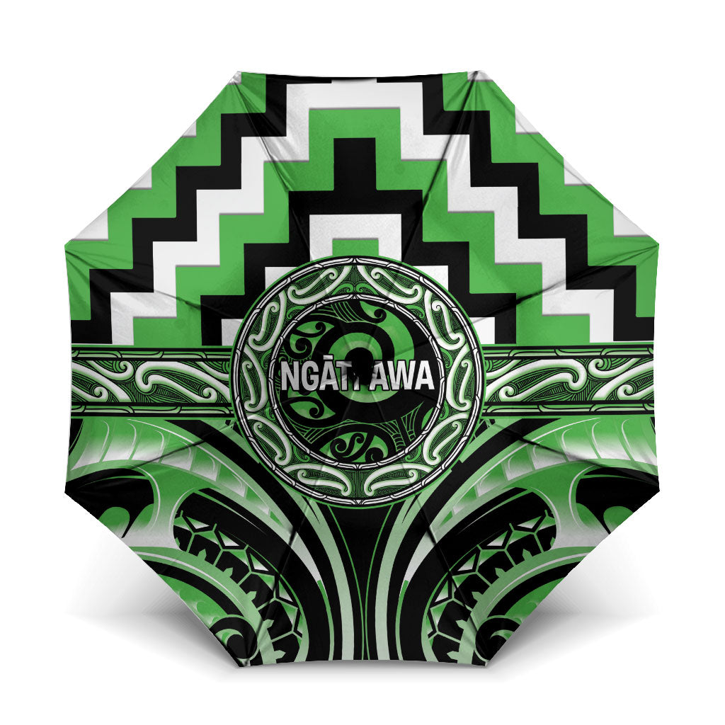 Aotearoa Ngati Awa Umbrella Maori Iwi Poutama Puhoro Tattoo LT14 One Size Folded 11.42 inch Opened Diameter 37.4 inch Green - Polynesian Pride