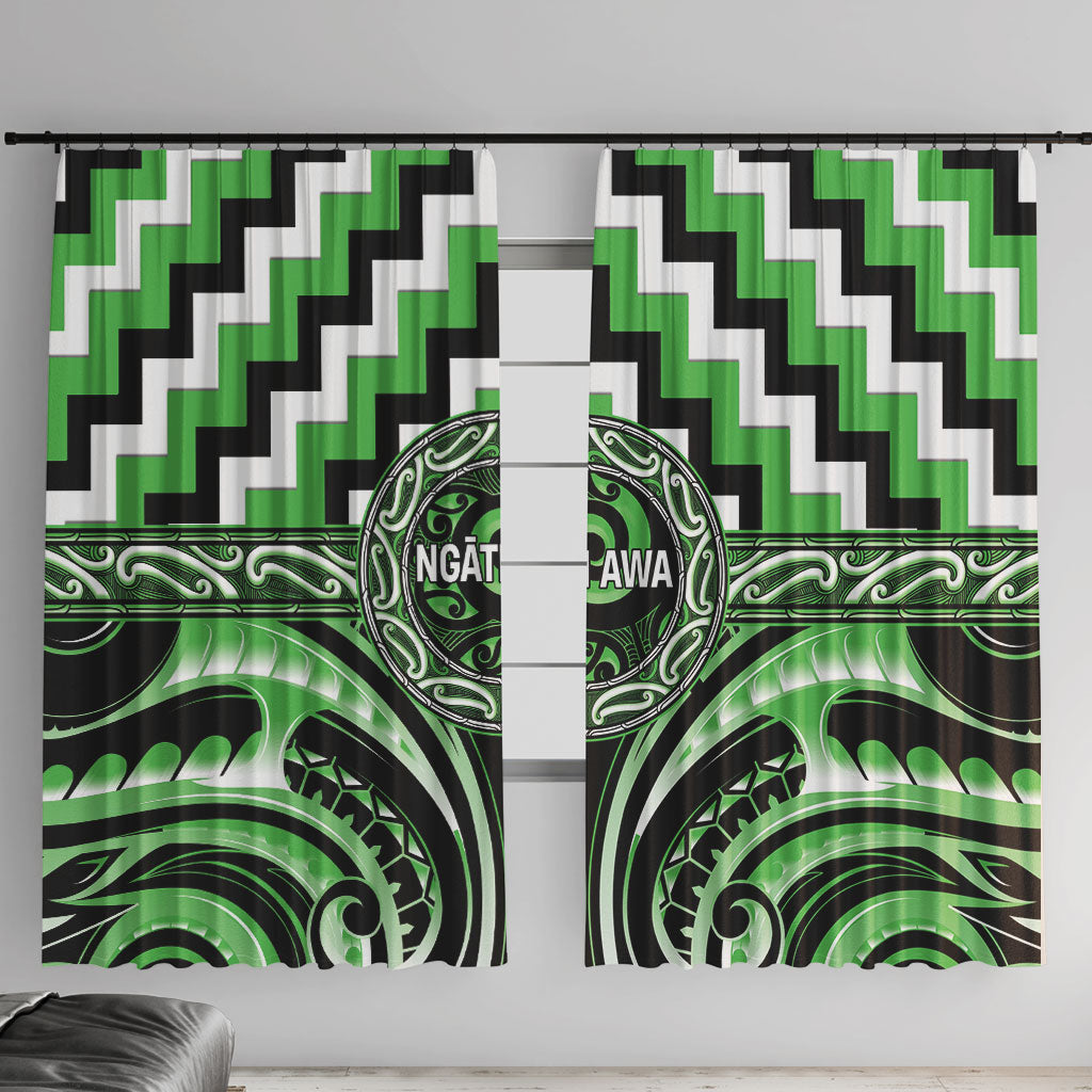 Aotearoa Ngati Awa Window Curtain Maori Iwi Poutama Puhoro Tattoo LT14 With Hooks Green - Polynesian Pride
