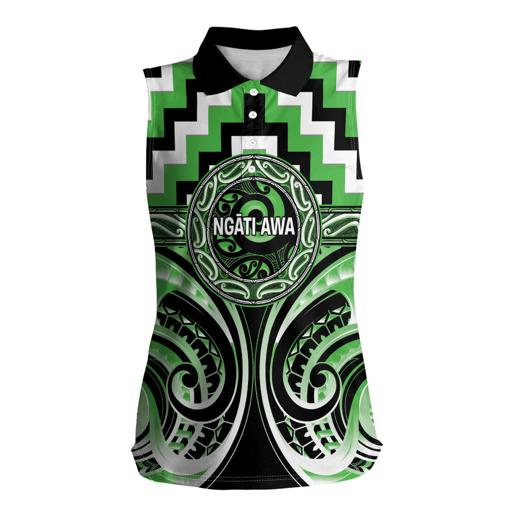 Aotearoa Ngati Awa Personalised Women Sleeveless Polo Shirt Maori Iwi Poutama Puhoro Tattoo LT14 Female Green - Polynesian Pride
