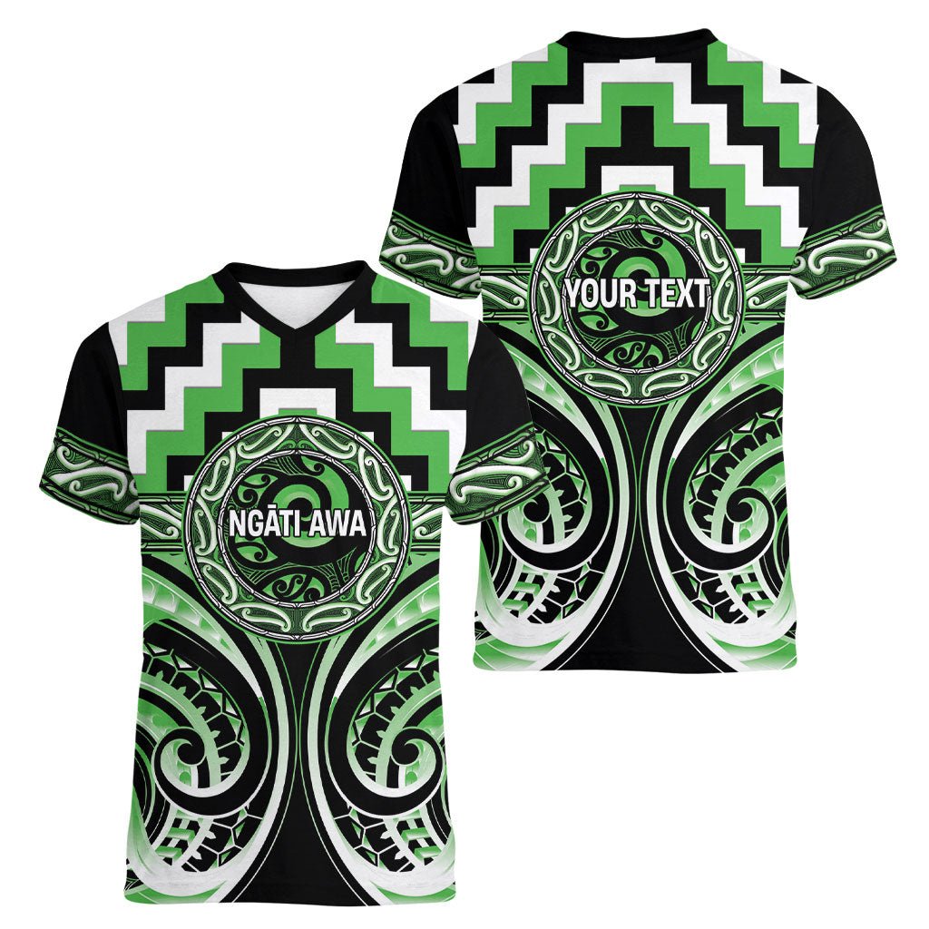 Aotearoa Ngati Awa Personalised Women V-Neck T-Shirt Maori Iwi Poutama Puhoro Tattoo LT14 - Polynesian Pride