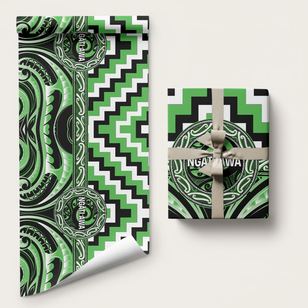 Aotearoa Ngati Awa Wrapping Paper Maori Iwi Poutama Puhoro Tattoo LT14 58" × 23" Green - Polynesian Pride