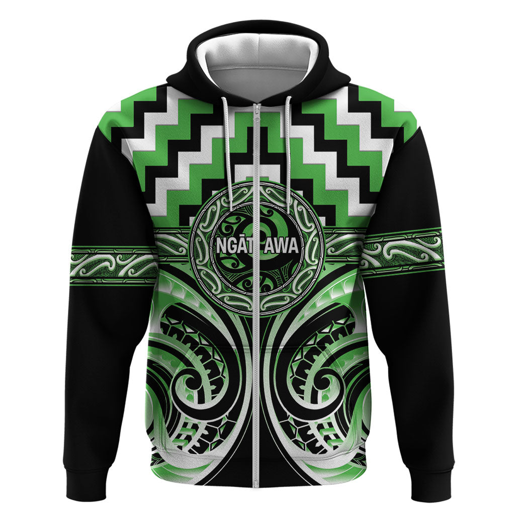 Aotearoa Ngati Awa Personalised Zip Hoodie Maori Iwi Poutama Puhoro Tattoo LT14 Zip Hoodie Green - Polynesian Pride