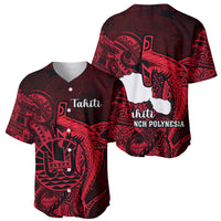 French Polynesia Tahiti Baseball Jersey Polynesian Shark Tattoo With Hibiscus Red Version LT14 - Polynesian Pride