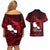 French Polynesia Tahiti Couples Matching Off Shoulder Short Dress and Hawaiian Shirt Polynesian Shark Tattoo With Hibiscus Red Version LT14 - Polynesian Pride