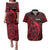 French Polynesia Tahiti Couples Matching Puletasi Dress and Hawaiian Shirt Polynesian Shark Tattoo With Hibiscus Red Version LT14 Red - Polynesian Pride