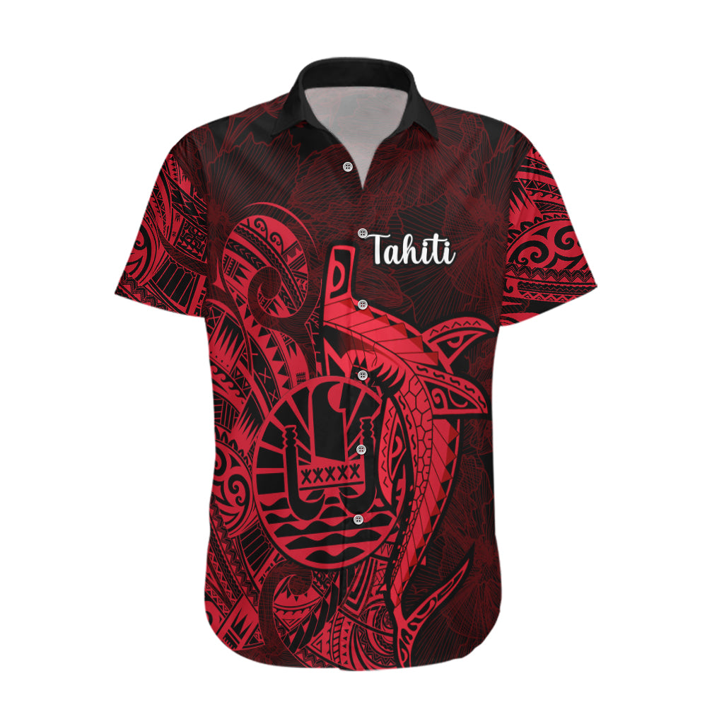 French Polynesia Tahiti Hawaiian Shirt Polynesian Shark Tattoo With Hibiscus Red Version LT14 Red - Polynesian Pride